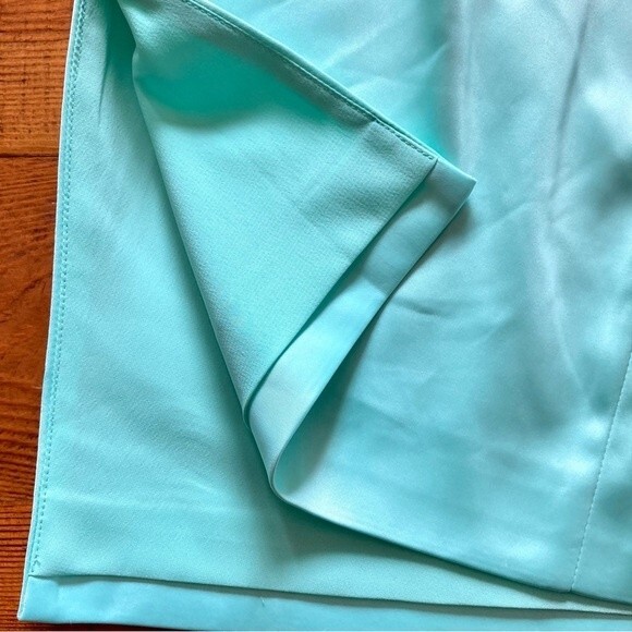 NEW For Love & Lemons Marie Asymmetrical Satin Aqua Side Slit Mini Skirt Size XS - Picture 11 of 15